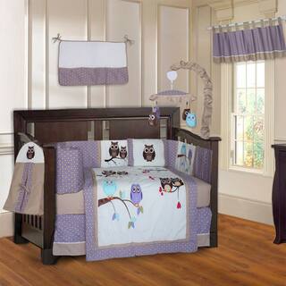 BabyFad Owl Purple 10-piece Crib Bedding Set