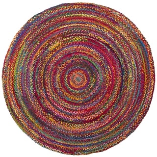 Safavieh Braided Hand-Woven Cotton Red / Multi Area Rug (4' Round)