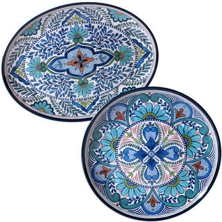 Certified International Nancy Green 'Talavera' Floral White, Blue, and Green Melamine Round and Oval Platter Set (Set of 2)