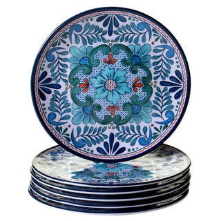 Certified International Talavera Blue, White, and Red Melamine Salad Plates (Pack of 6)