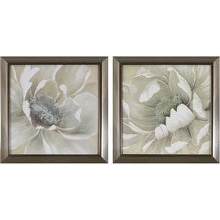Decor Therapy Antiqued White Flowers in Stainless Steel Finish Plastic Frame Wall Art (Set of 2)