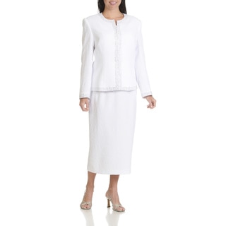 Ella Belle Women's Textured Rhinestone Trim Three-piece Skirt Suit