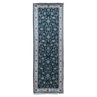FineRugCollection Hand-knotted Kashan Green Wool Oriental Runner (2'7 x 8')