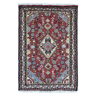 FineRugCollection Hand Knotted Semi-Antique Persian Hamadan Red Wool Oriental Rug (2' x 2'9)