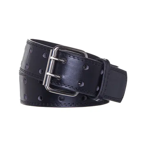Men's Double Prong Black Leather Belt
