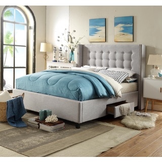 Chic Home Charles Linen Tufted with Nailhead Trim Platform Storage Bed, Light Grey