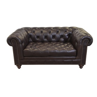 Made to Order Cambridge Genuine Top Grain Leather Tufted And Nailhead Trimmed Loveseat
