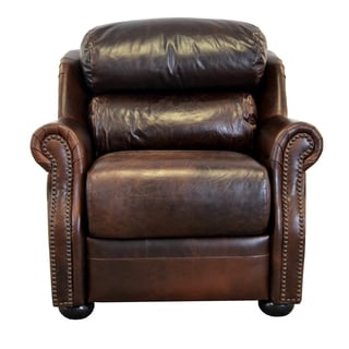 Beacon Genuine Top Grain Leather Bustle Back Nailhead Trimmed Armchair