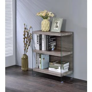 Acme Furniture Armon Glass Bookshelf, Grey Oak