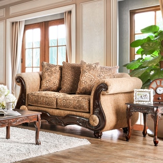 Ersa Traditional Wood Trim Chenille Fabric Gold/Bronze Loveseat by Furniture of America