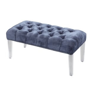 Chic Home Odette Button Tufted with Silver Nailhead Trim Clear Acrylic Legs Ottoman Bench,Blue Grey