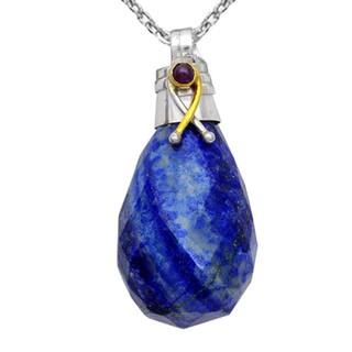 Orchid Jewelry Two-tone 925 Silver 85 1/6 Carat Lapis and Ruby Faceted Drop Pendant