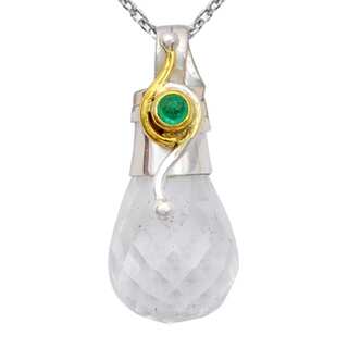 Orchid Jewelry Two-tone 925 Silver 28 1/9 Carat Crystal Quartz and Emerald Pendant