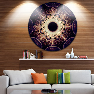 Designart 'Rounded Symmetrical Yellow Fractal Flower' Modern Floral Large Disc Metal Wall art