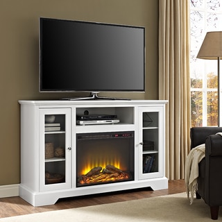 52-inch Highboy Fireplace Wood TV Stand Console - White