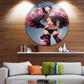 Designart 'Erotic Sexy Woman in Flowers' Art Portrait Disc Metal Wall Art