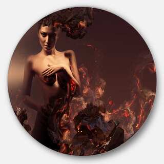 Designart 'Nude Woman in Burning Ashes' Portrait Art Large Disc Metal Wall art