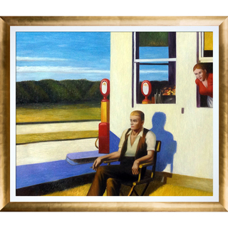 Edward Hopper 'Four Lane Road, 1956' Hand Painted Framed Oil Reproduction on Canvas