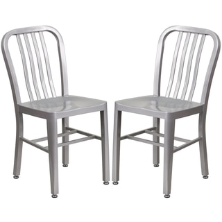 Industrial Design Silver Slat Back Metal Chair