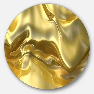 Designart 'Golden Cloth Texture' Abstract Digital Art Large Disc Metal Wall art