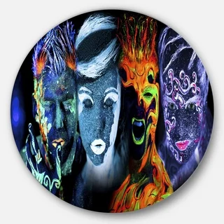 Designart 'Earth Fire Air and Water' Abstract Portrait Round Metal Wall Art
