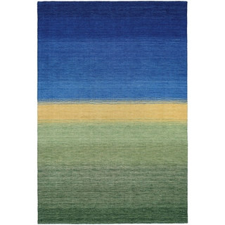 Couristan Oasis Greener Pastures Ocean Blue/Grass Virgin Wool Area Rug (5'6 x 8')