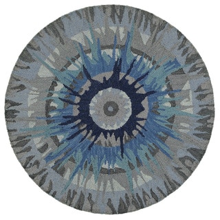 L and R Home Dazzle Blue Wool Round Neutral Indoor Area Rug (4' x 4')