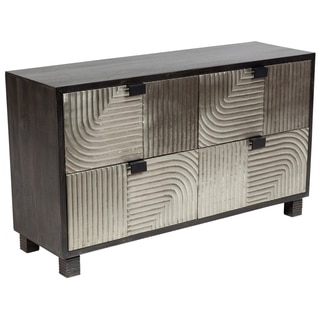 Wanderloot Bianca Scored Metal and Black Wash Sustainable Solid Mango Sideboard with 4 Drawers