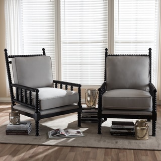 Contemporary Fabric Upholstered Spindle-Back Accent Chair 2-Piece Set