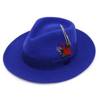 Ferrecci Premium Men's Royal Blue Wool Fully Lined Fedora Hat
