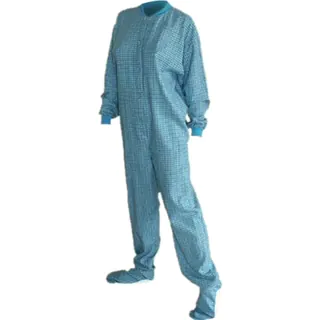 Turquoise Plaid Flannel Unisex Adult Footed One-piecewith Drop Seat by Big Feet Pajamas