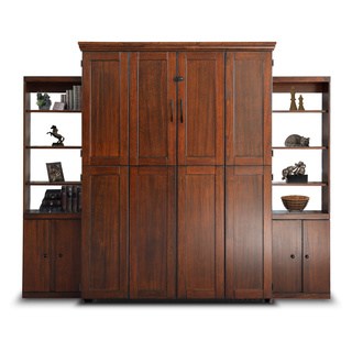 Queen Simple Murphy Bed and Two Door Bookcases in Cappuccino Finish