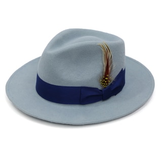 Ferrecci Men's Sky Blue Lined Wool Royal Blue Band Fedora Hat