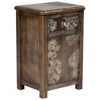 Wanderloot Flora Etched Solid Wood Floral Accent Table with 1 Drawer and 1 Door