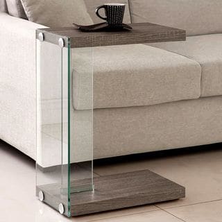 Modern Weathered Grey Sleek Design Snack Accent Table with Tempered Glass Base
