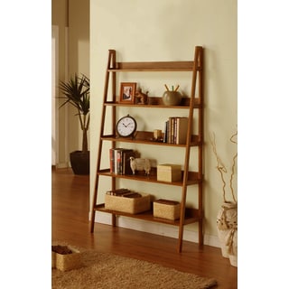 Contemporary Mahogany Leaning Ladder 5 Tier Bookcase