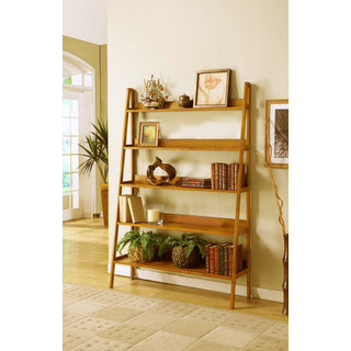 Contemporary Oak Leaning Ladder 5 Tier Bookcase