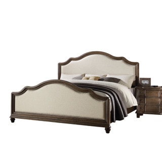 Acme Furniture Baudouin Bed, Beige Linen & Weathered Oak