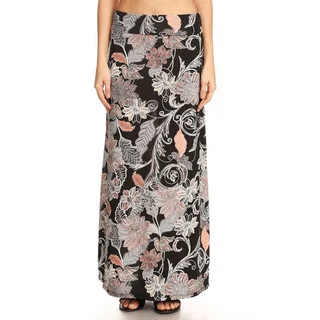 Women's Black Spandex Abstract Tapestry Maxi Skirt