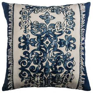 Rizzy Home Floral Navy Cotton 18-inch Square Throw Pillow
