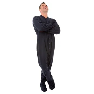 Big Feet Pajamas Unisex Adult Navy Fleece Footed Drop Seat One-piece Pajamas