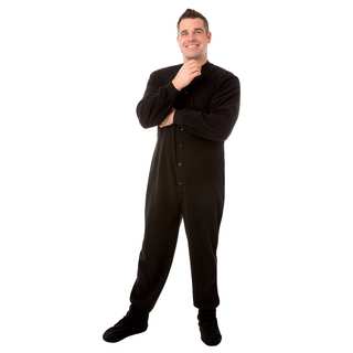 Big Feet Pajamas Unisex Adult Black Fleece Footed Drop Seat One-piece Pajamas