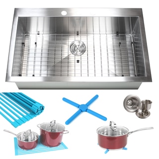 Ariel 36-inch Stainless Steel Single Bowl Topmount Drop-in Zero Radius Kitchen Sink 16 Gauge Combo Accessories