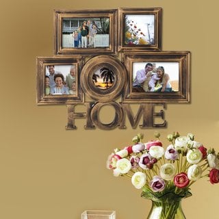 Adeco 'Home' 5-Opening plastic Antique Golden Photo Frame Collage