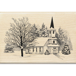 Inkadinkado Mounted Rubber Stamp 2.75"X4"-Church In Snow