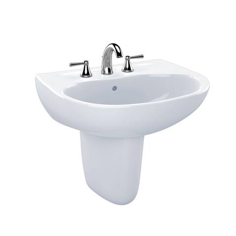 Toto Supreme Oval Wall-Mount Bathroom Sink with CeFiONtect and Shroud for 8 Inch Center Faucets, Cotton White (LHT241.8G#01)