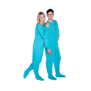 Big Feet Pajamas Unisex Adult Onesie Turquoise Cotton Jersey Knit Footed Pajamas with Drop Seat