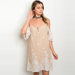 Shop The Trends Women's Short Sleeve Tunic Dress With Open Shoulders And Allover Crochet Detailes