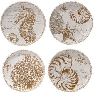 Certified International Coastal Discoveries White/ Tan Ceramic Assorted Dessert Plates (Set of 4)