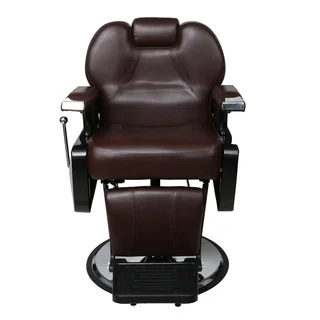 BarberPub Brown Faux Leather Hydraulic Recline Hair Salon Chair